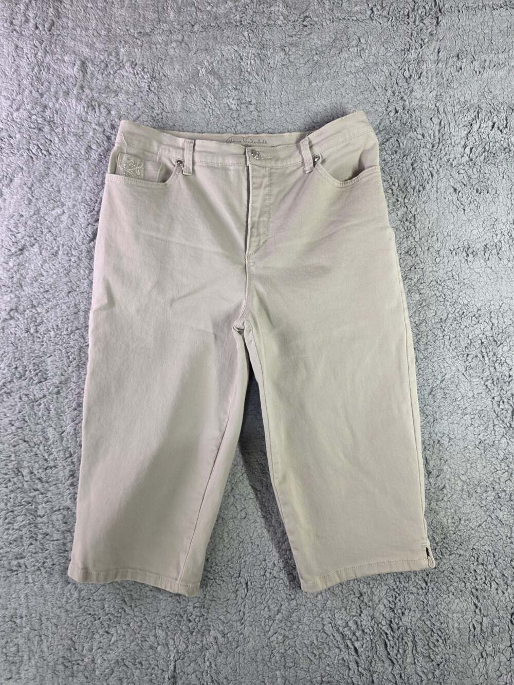 Gloria Vanderbilt Pants Amanda Skimmer Capris Beige Brown Embroidered Stretch 12